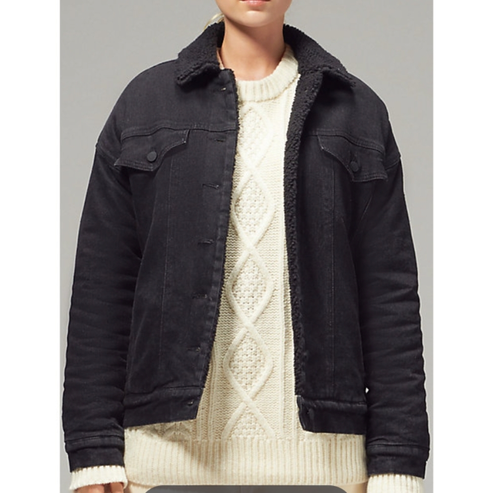 Hoodlamb Women's Sherpa Lined Black Denim Jacket